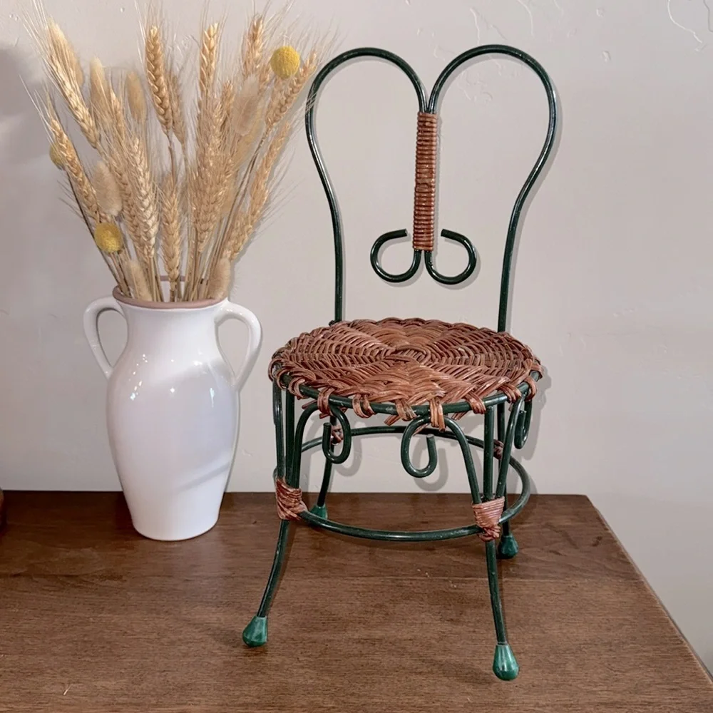 Wicker and Metal Ice Cream Parlor Doll Sized Cafe Bistro Chair Cottage Decor
